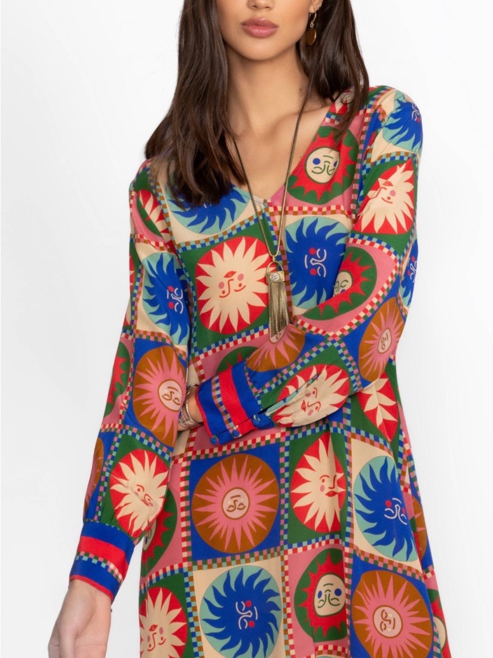 Johnny Was Multicolor Sun Motif Mini Dress